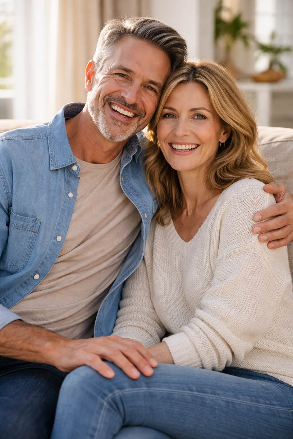 Happy couple on sofa